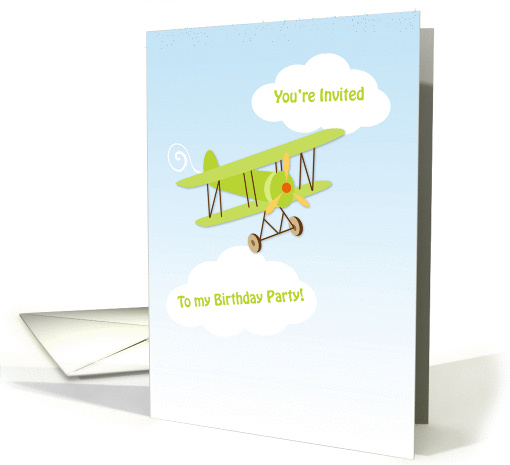 Green Airplane, Clouds, Birthday Party Invitation card (1044693)