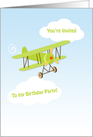 Green Airplane, Clouds, Birthday Party Invitation card