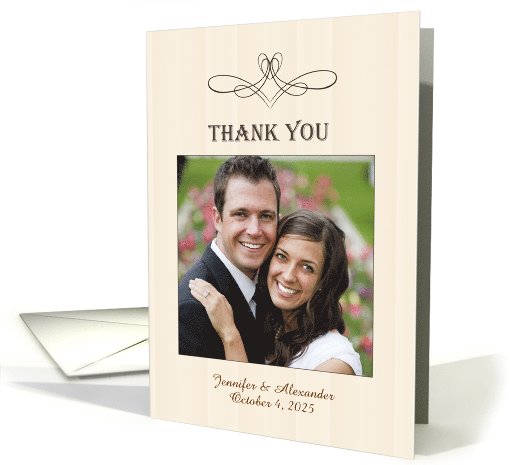 Cream Calligraphy Ornament Thank You Photo card (1073744)