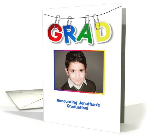 Primary Colors, Hanging Grad Text, Photo Announcement card (1088442)