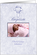 Lilac Cross and Heart Baptism Photo Card Invitation card