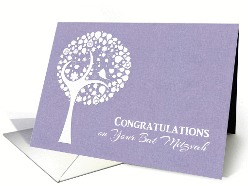 Bat Mitzvah, Modern White Tree, Congratulations card (1103780)