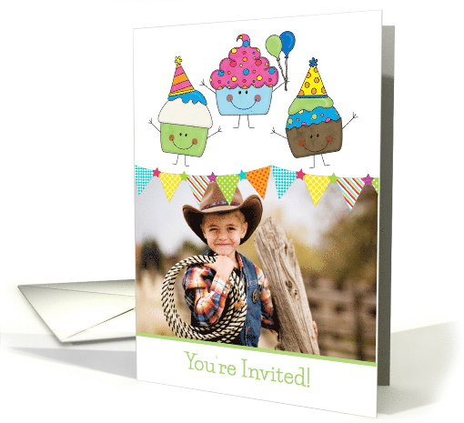 Happy Cupcakes Birthday Party Photo Invitation card (1109962)