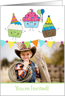 Happy Cupcakes Birthday Party Photo Invitation card