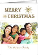 Gold Merry Christmas Text, Snowflakes, Photo Card