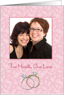 Two Diamond Rings, Lesbian Photo Wedding Announcement card