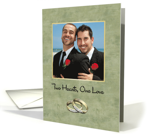 Two Gold Bands, Gay Wedding Photo Announcement card (1129110)