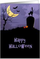 Graveyard, Black Cat, Happy Halloween card