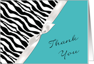 Thank You Zebra Print, Turquoise, Blank card