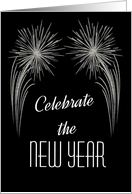 Glittery Fireworks, New Year Celebration Greeting card