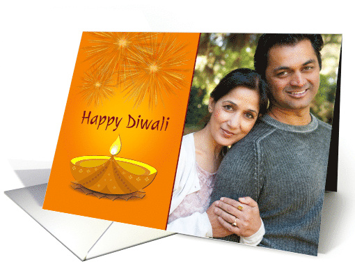 Happy Diwali, Gold Candle, Fireworks, Photo card (1158558)