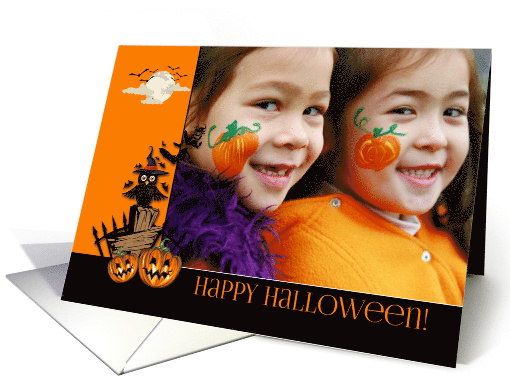 Owl, Pumpkins and Bats, Halloween Photo card (1158762)