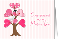 Pink Birds, Heart Tree, Wedding Congratulations card
