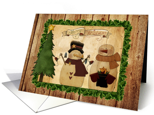 Snowmen Friends, Rustic Merry Christmas card (1160166)