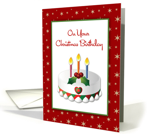 Christmas Birthday, Holiday Cake, Gold Stars card (1162412)