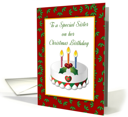 Christmas Birthday, Holiday Cake, Holly card (1162430)