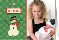 Holiday Snowman, Snowflakes, Happy Holidays card