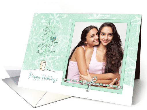 Mint Green, Snowflakes, Tree, Happy Holidays Photo card (1164054)