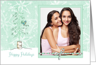 Mint Green, Snowflakes, Tree, Happy Holidays Photo Card