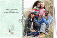 Mint Green, Snowperson, Trees, Holiday Photo Card