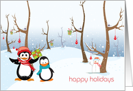 Penguins Winter Scene, Happy Holidays card