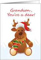Cute Reindeer, Grandson Christmas Greeting card