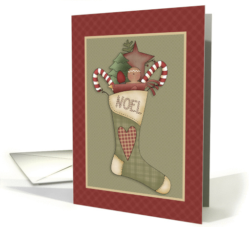 Country Style Christmas Stocking with Goodies, Noel card (1175906)