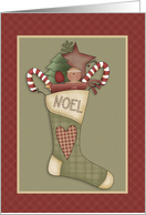 Country Style Christmas Stocking with Goodies, Noel card