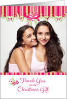 Pink, Green Stripes, Holly, Christmas Gift Thank You Photo Card