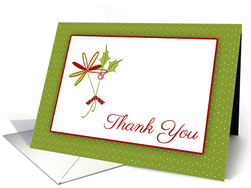 Holly, Green Polka Dots, Holiday Gift Thank You card (1177592)