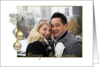 Gold Ornaments, Tree Branches, Merry Christmas Photo Card