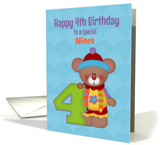 Fourth Birthday, Bear, Number Four, Niece, Customizable Relation card