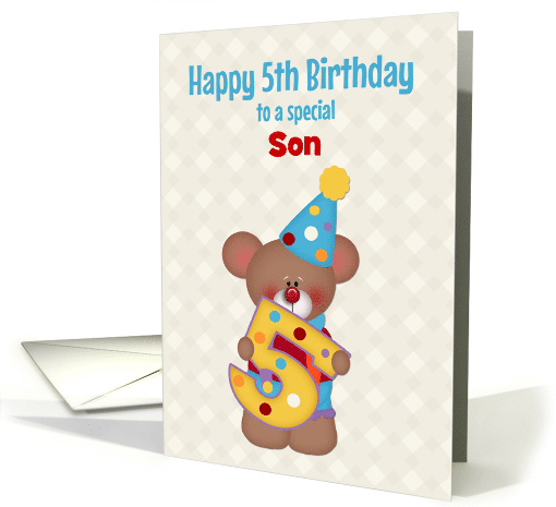 Fifth Birthday, Bear, Number Five, Son, Customizable Relation card