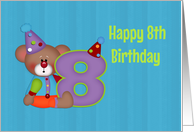 Eighth Birthday, Bear Clown, Number Eight card