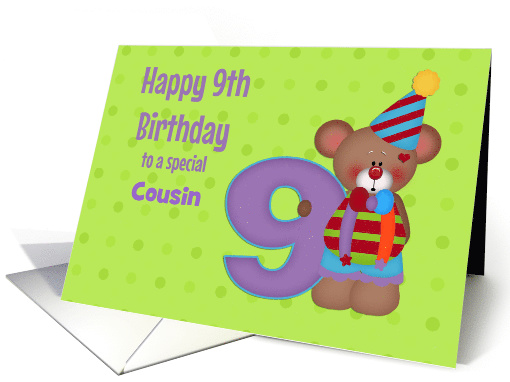 Ninth Birthday, Bear, Cousin, Number Nine, Custom Relation card