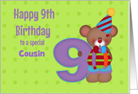 Ninth Birthday, Bear, Cousin, Number Nine, Custom Relation card