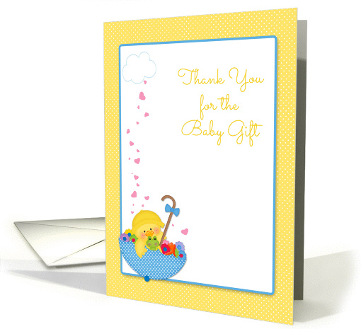 Yellow Duck, Umbrella, Hearts, Baby Gift Thank You card (1183798)