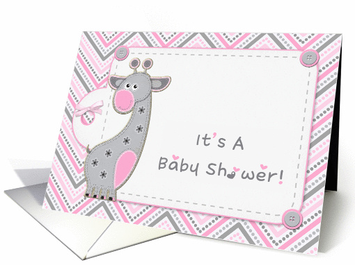 Pink Gray Giraffe, Chevron, Baby Shower Invitation card (1186434)