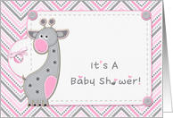 Pink Gray Giraffe, Chevron, Baby Shower Invitation card