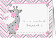 Pink Gray Giraffe, Chevron, New Baby Congratulations card