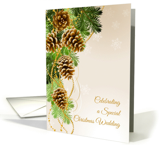 Pine Cones and Evergreens, Christmas Wedding Congratulations card
