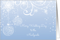 Holiday Ornaments, Snowflakes, Christmas Wedding Congratulations card