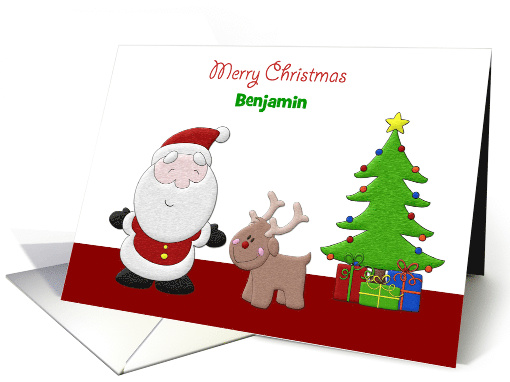 Santa, Reindeer, Tree and Gifts, Benjamin Customize, Christmas card