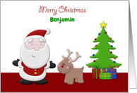 Santa, Reindeer, Tree and Gifts, Benjamin Customize, Christmas Card
