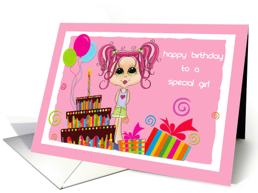 Cute Teen, Pink Hair, Cake, Gifts, Happy Birthday card (1187828)