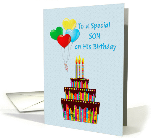 Birthday Cake, Heart Balloons, Son's Birthday card (1190920)