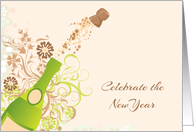 Popping Cork, Champagne Bottle, New Year’s Invitation card