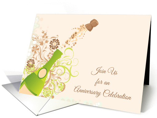 Popping Cork, Champagne Bottle, Anniversary Party Invitation card