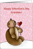 Cute Bear, Heart Lollipop, Valentine’s Day, Grandson card