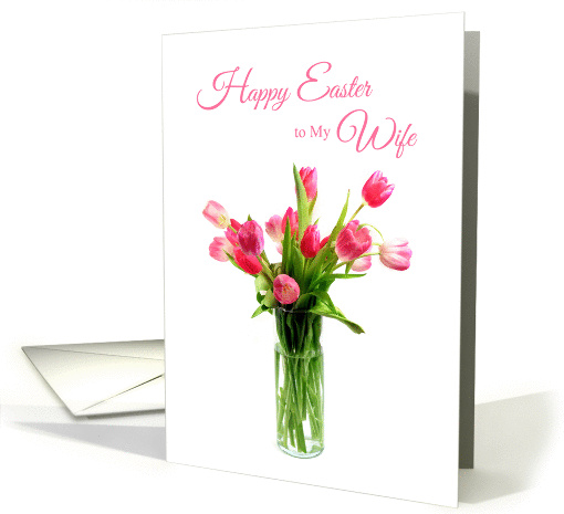 Pink Tulips in Vase, Easter, Wife card (1195624)